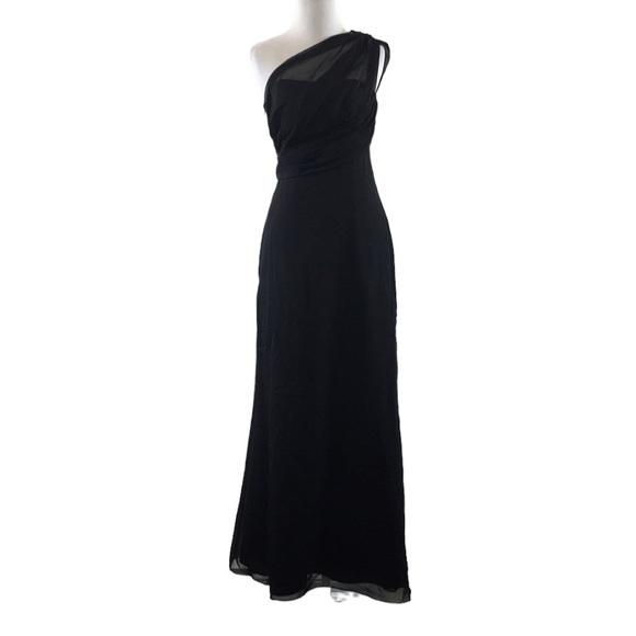 Jim HJelm‎ Occasions Black Chiffon Long One Shoulder Dress Womens 6 Bridesmaid - Picture 1 of 10